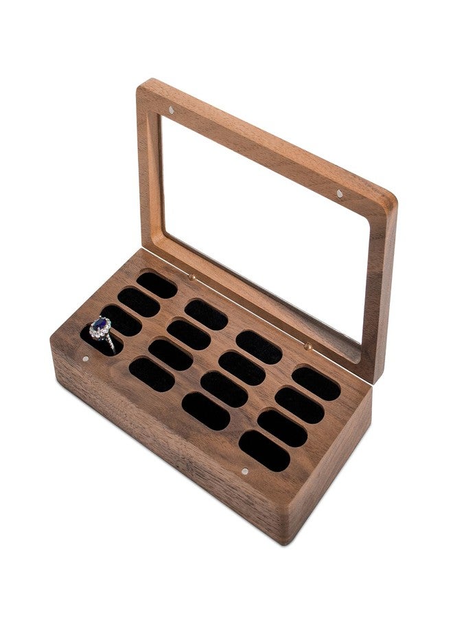 Wislist Luxury Solid Walnut Wood Ring Box with Glass Window - Ring case Jewelry Tray Jewelry Organizer for Rings, Studs & Earrings - Ideal for Store Display, Jewelry Showcases, Home Use & Gift Ideas - Image 2